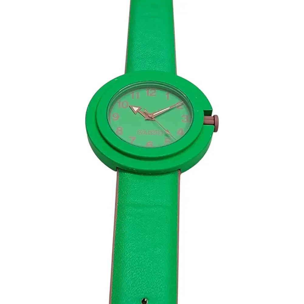 Crayo Crazy For Color Green Brown Analog Quartz Watch Silicone Band Battery
